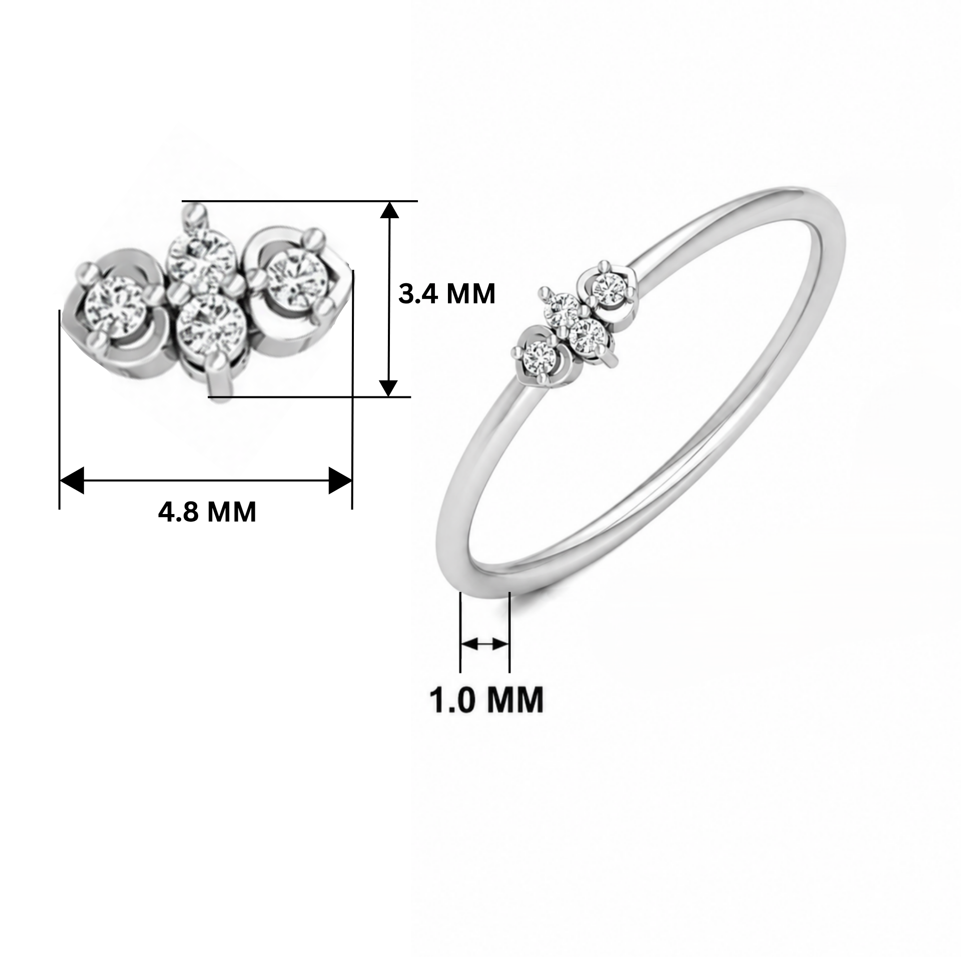 Triad Love Platinum Plated Lab Grown Diamond Ring