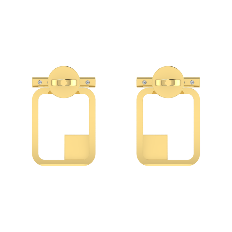 Aymmetrical Axis Studs Gold Plated Lab Grown Diamond Earrings