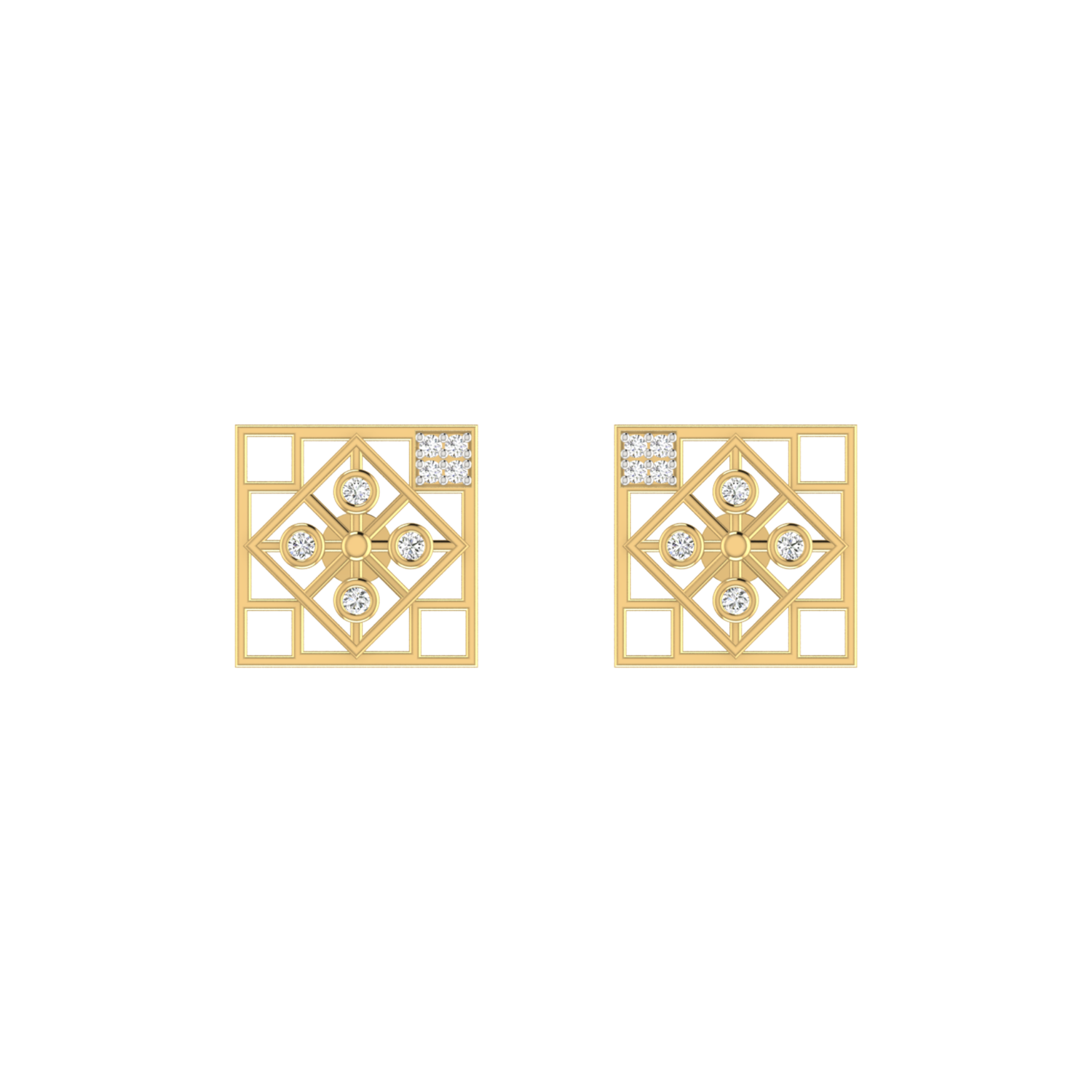 Grid Matrix Studs Gold Plated Lab Grown Diamond Earrings