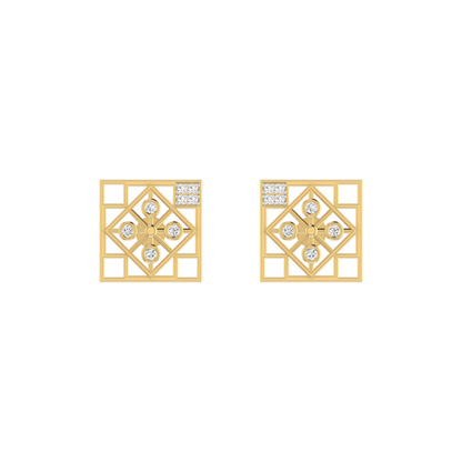 Grid Matrix Studs Gold Plated Lab Grown Diamond Earrings