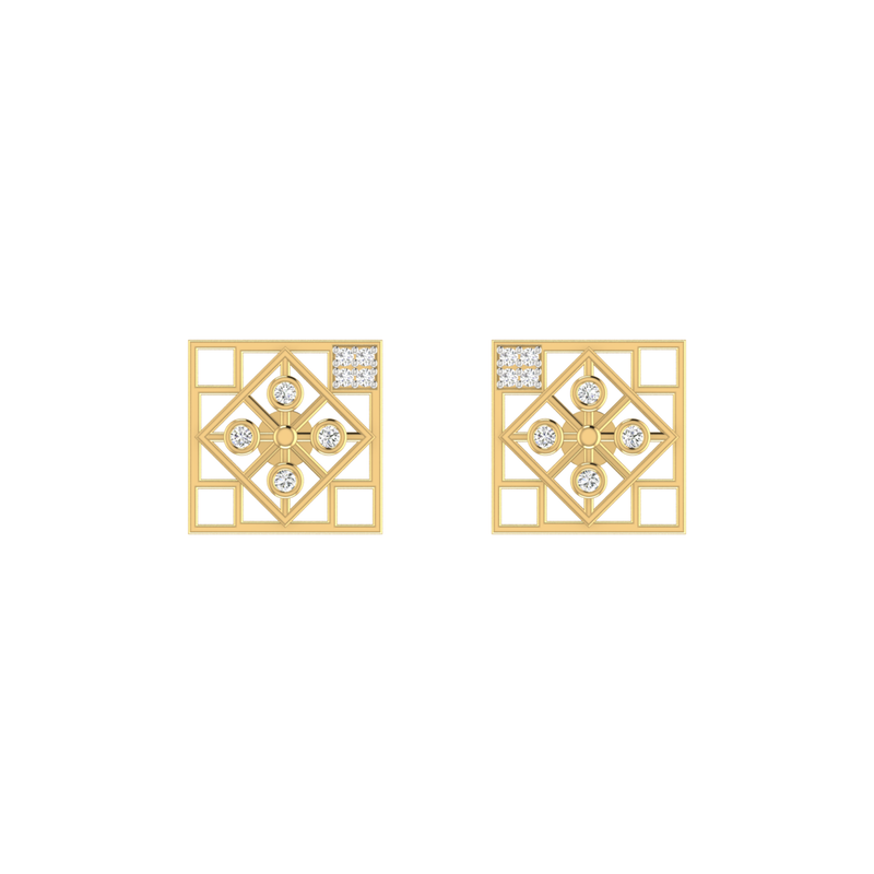 Grid Matrix Studs Gold Plated Lab Grown Diamond Earrings