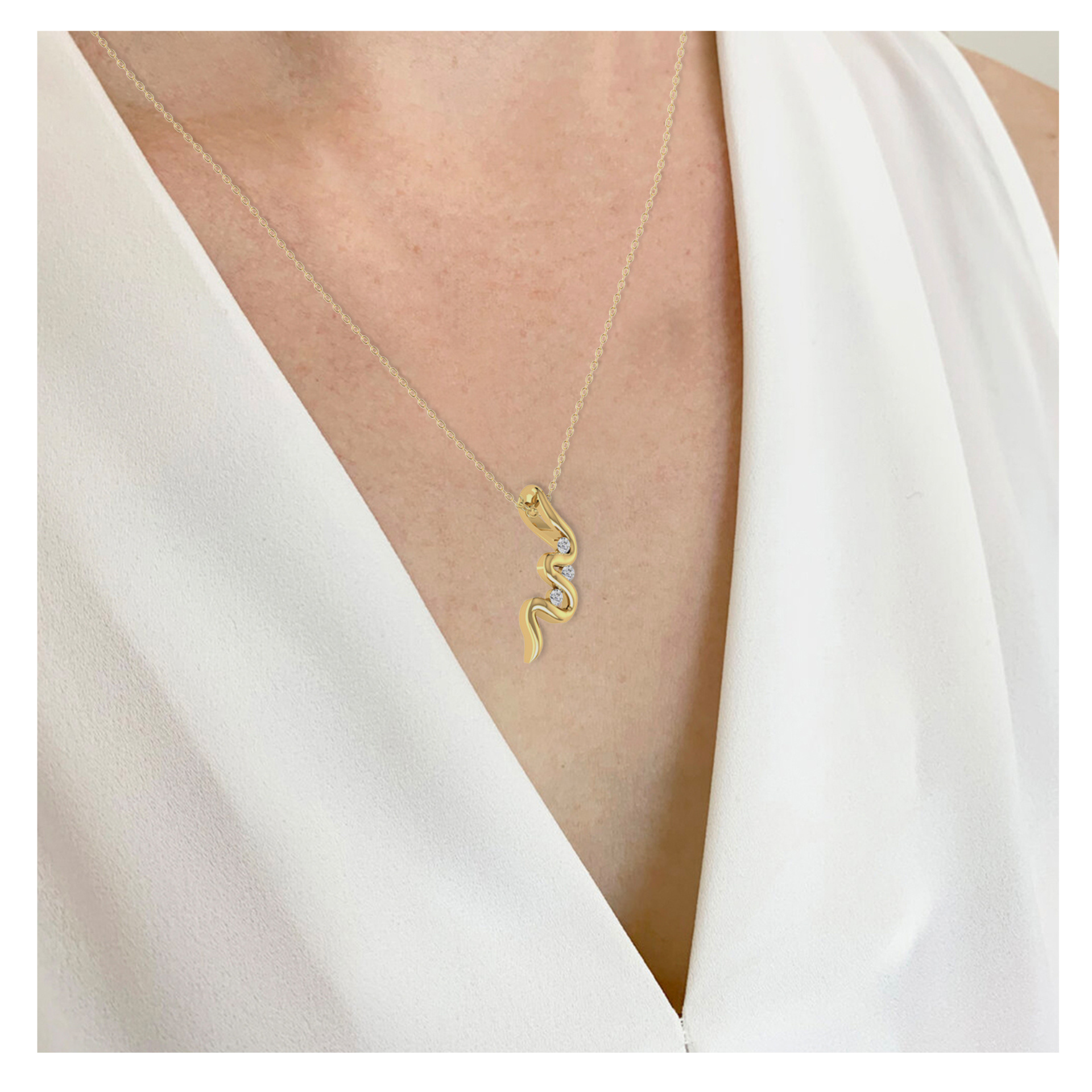Zig-Zag Drop Gold Plated Lab Grown Diamond Pendant