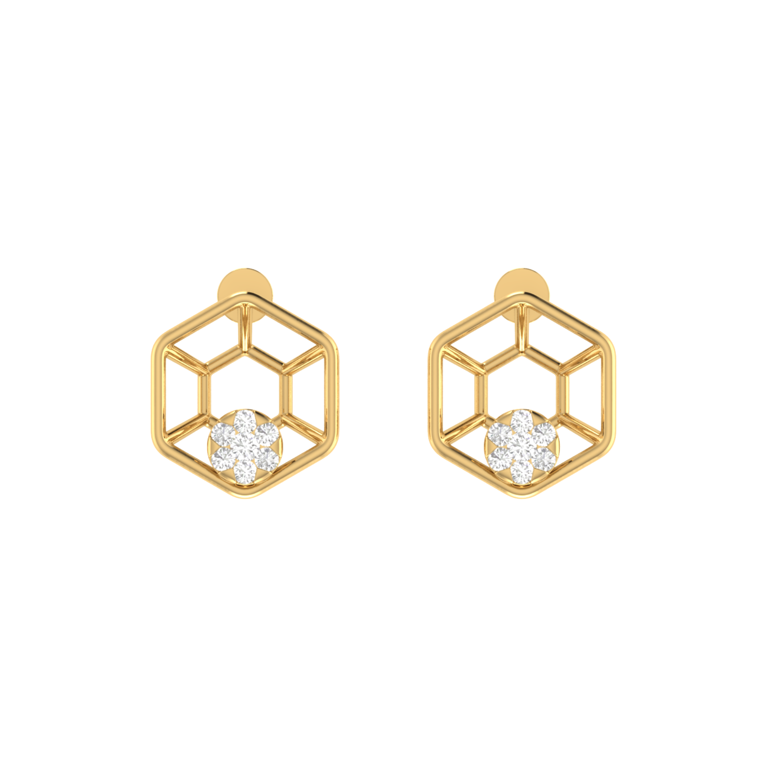 Hexa-Bloom Drops Gold Plated Lab Grown Diamond Earrings