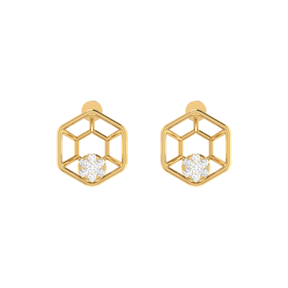 Hexa-Bloom Drops Gold Plated Lab Grown Diamond Earrings