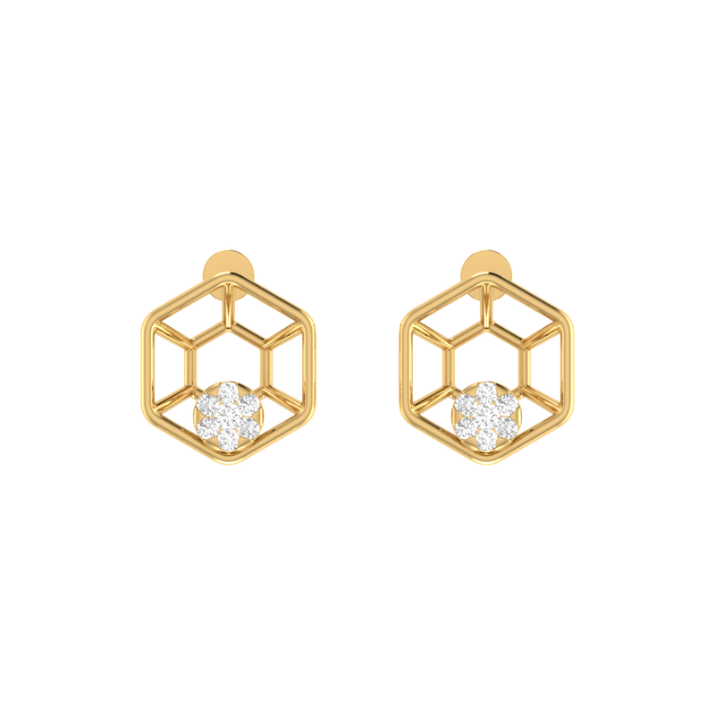 Hexa-Bloom Drops Gold Plated Lab Grown Diamond Earrings