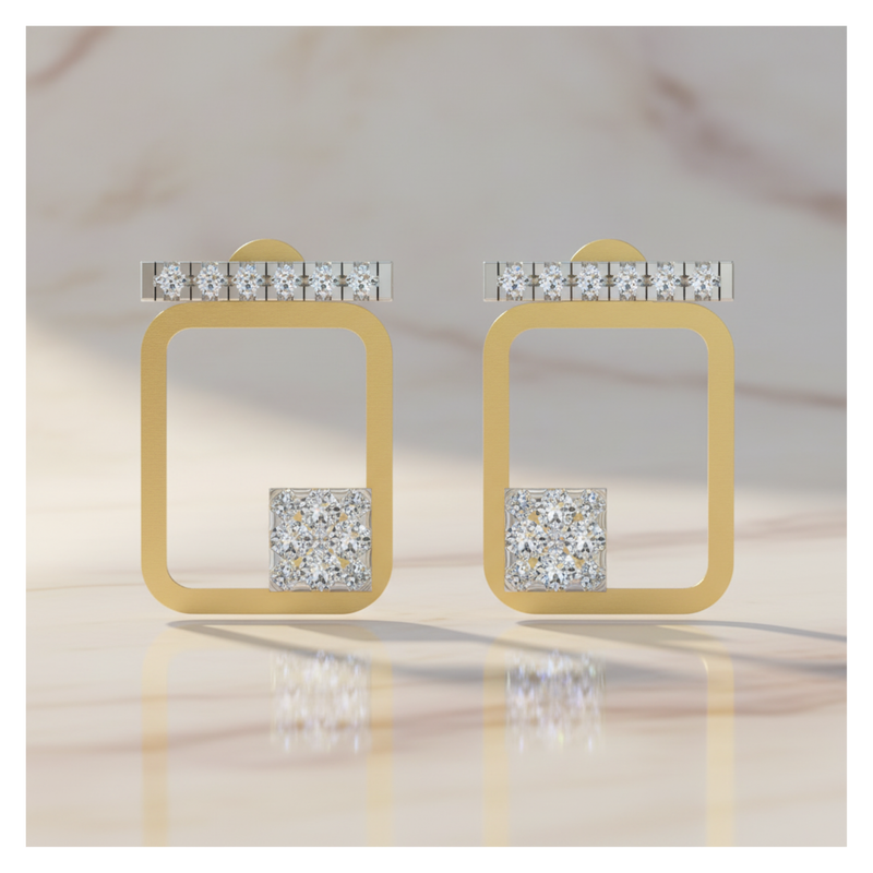 Aymmetrical Axis Studs Gold Plated Lab Grown Diamond Earrings