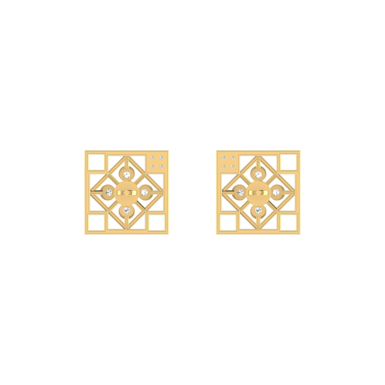 Grid Matrix Studs Gold Plated Lab Grown Diamond Earrings