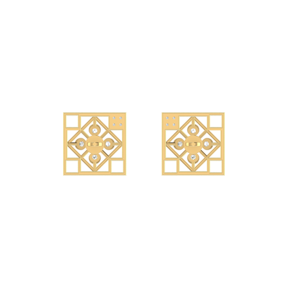 Grid Matrix Studs Gold Plated Lab Grown Diamond Earrings
