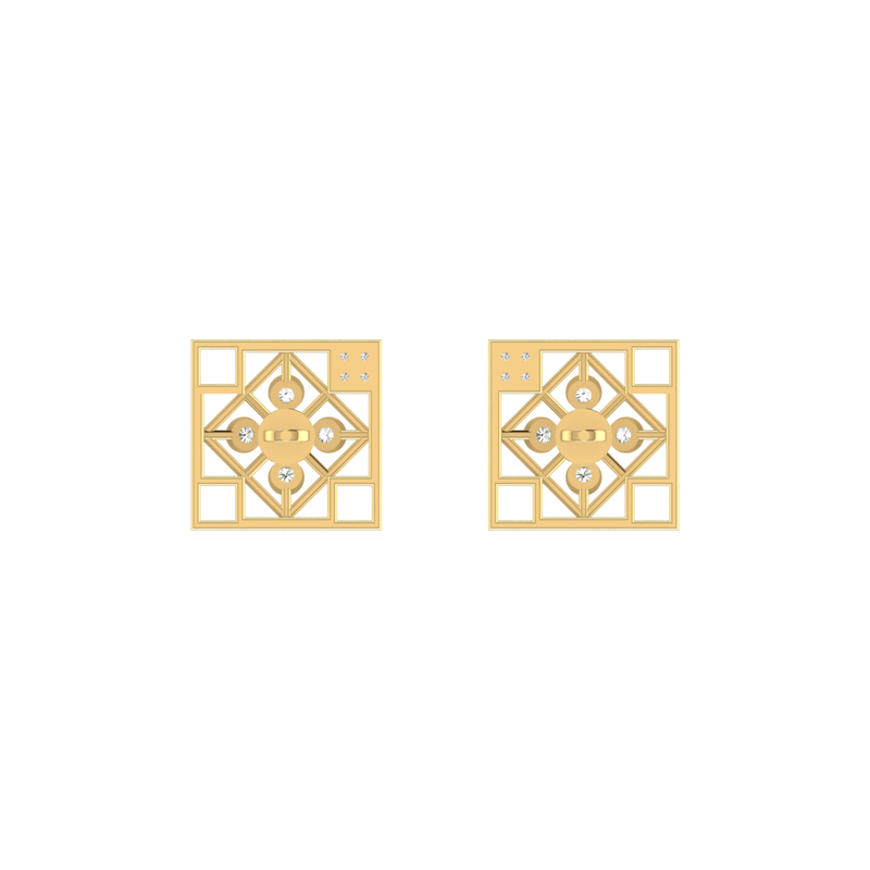 Grid Matrix Studs Gold Plated Lab Grown Diamond Earrings