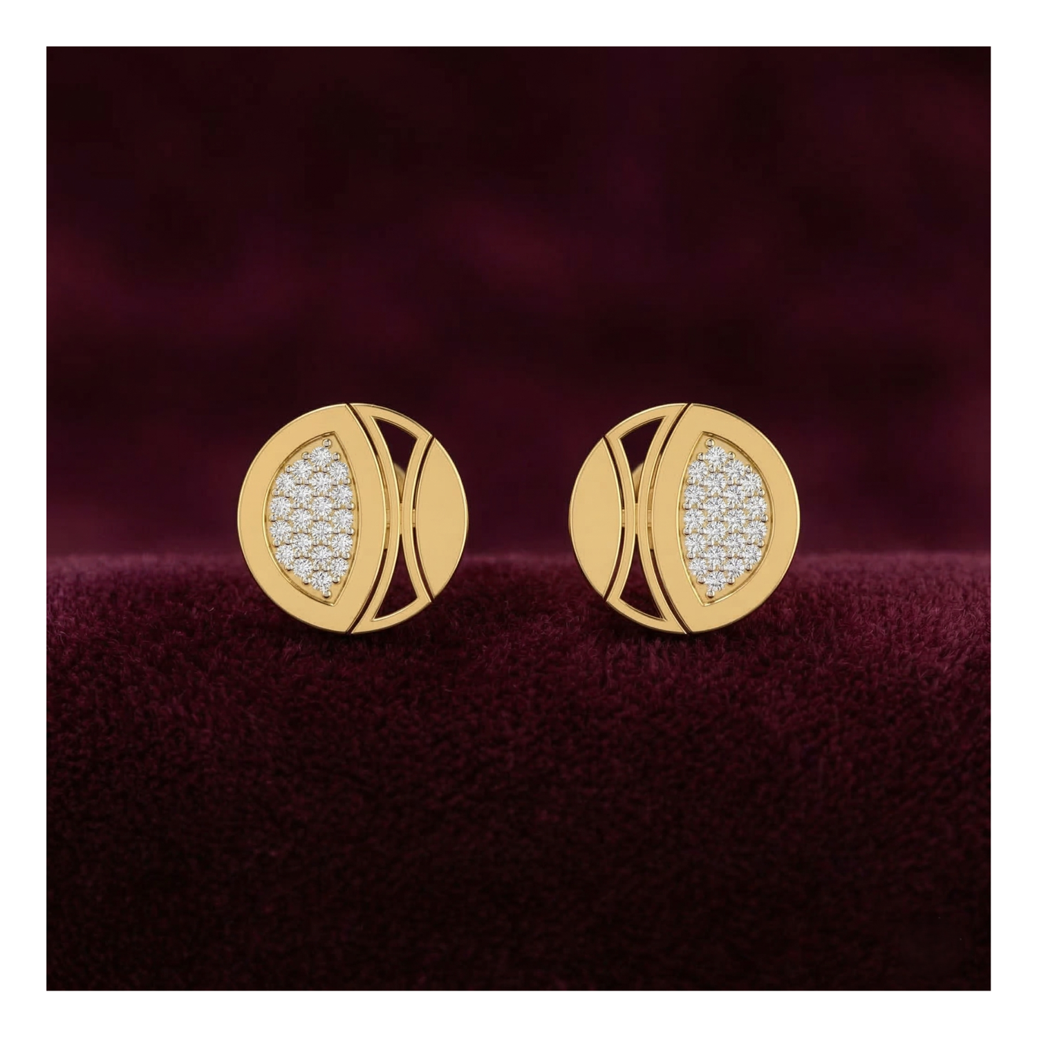 Mosaic Disc Studs Gold Plated Lab Grown Diamond Earrings