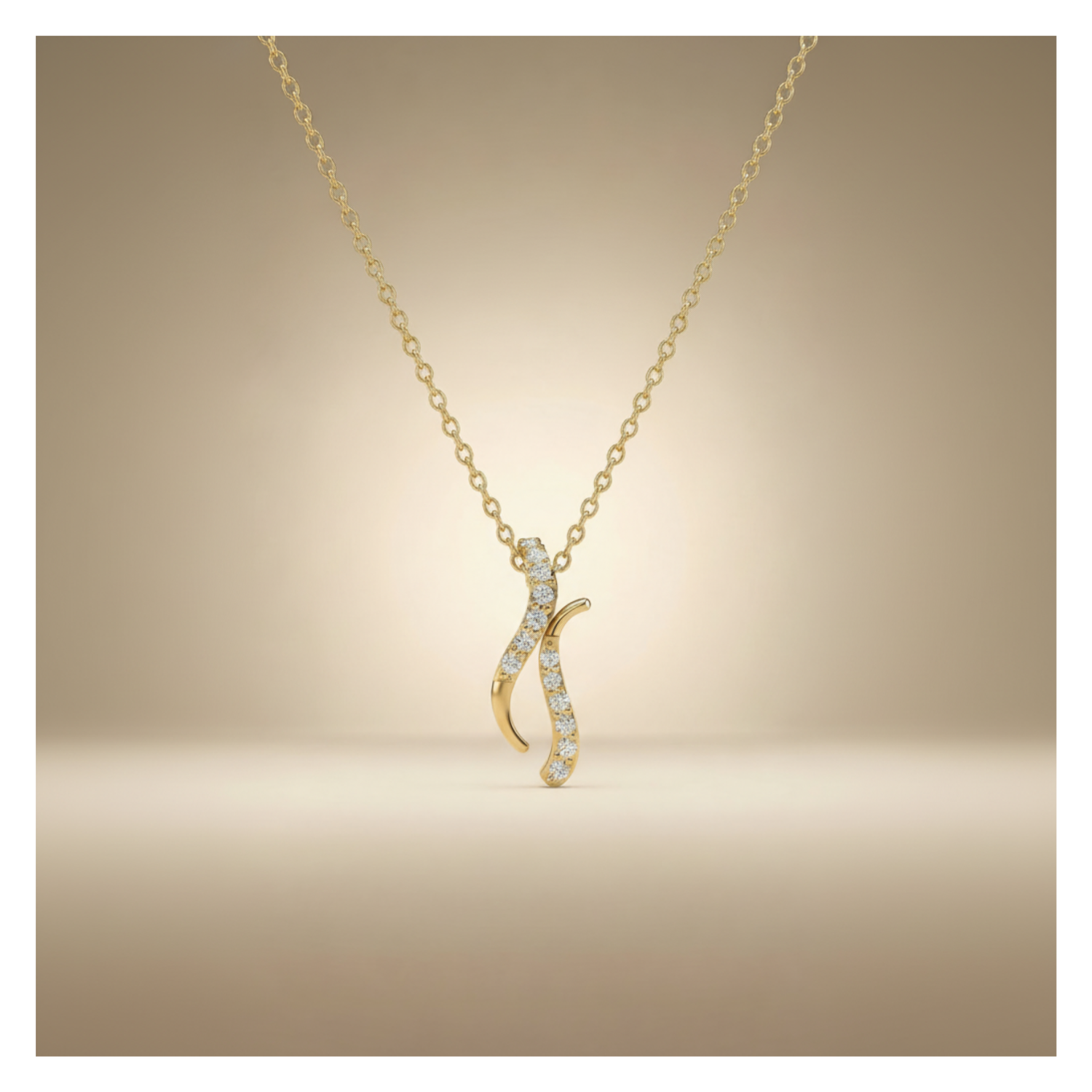 Lunar Crescent Swirl Gold Plated Lab Grown Diamond Pendant