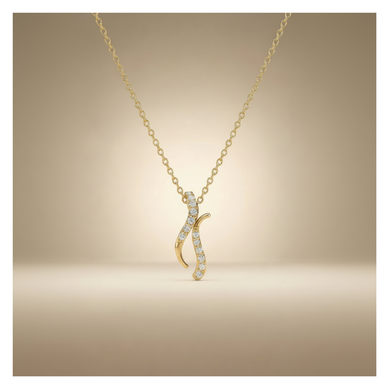 Lunar Crescent Swirl Gold Plated Lab Grown Diamond Pendant