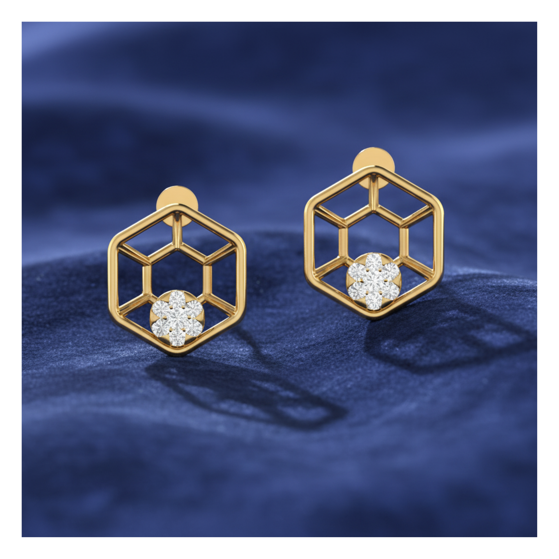 Hexa-Bloom Drops Gold Plated Lab Grown Diamond Earrings