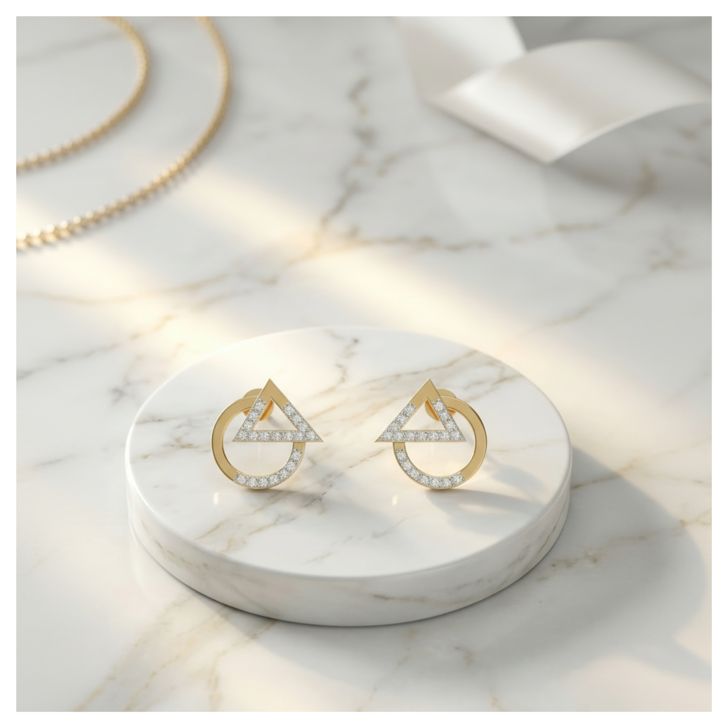 Trigon-Orbit Gold Plated Lab Grown Diamond Earrings