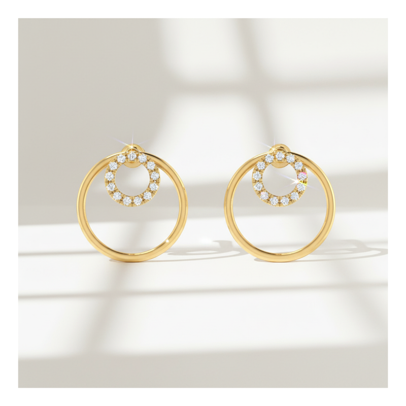 Concentric Halo Gold Plated Lab Grown Diamond Earrings