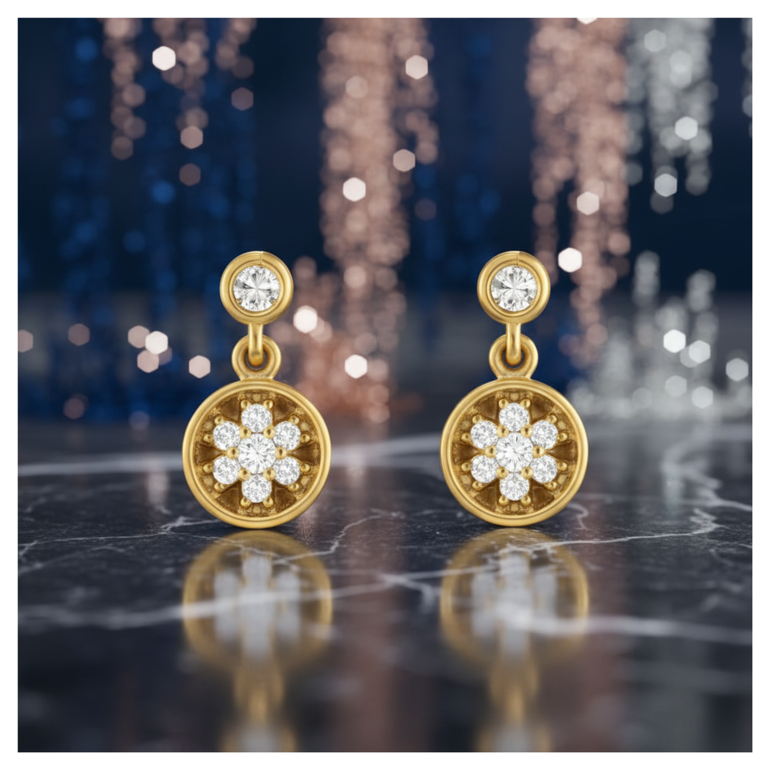 Radiant Rosette Drops Gold Plated Lab Grown Diamond Earrings