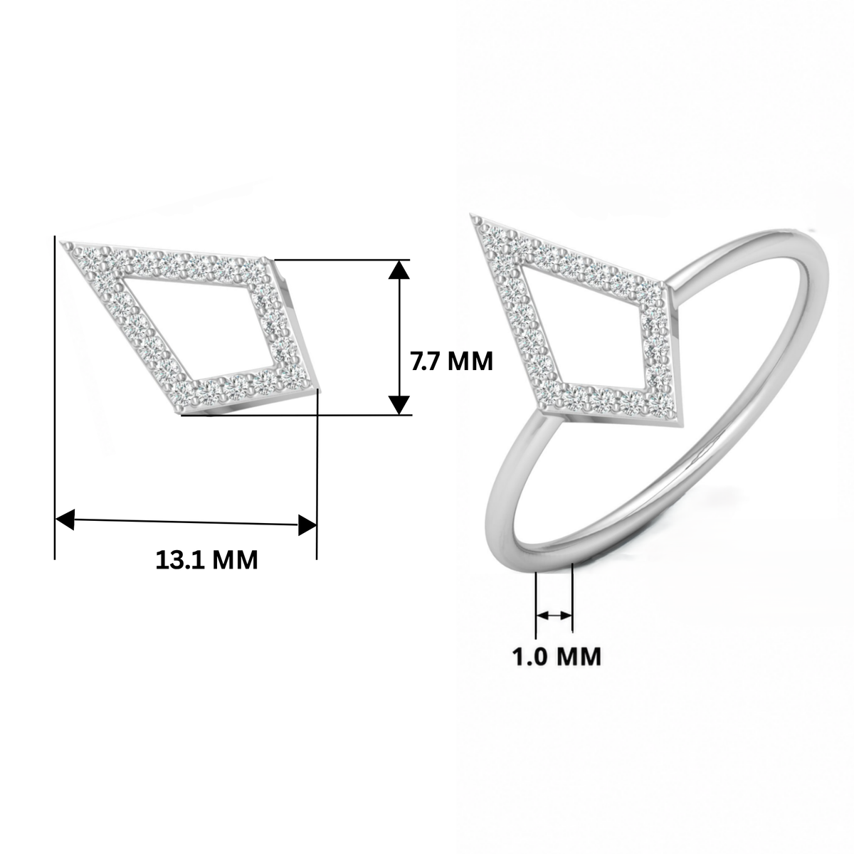 Geometric Kite Platinum Plated Lab Grown Diamond Ring