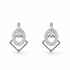 Pair of silver earrings with circular and square designs on a white background