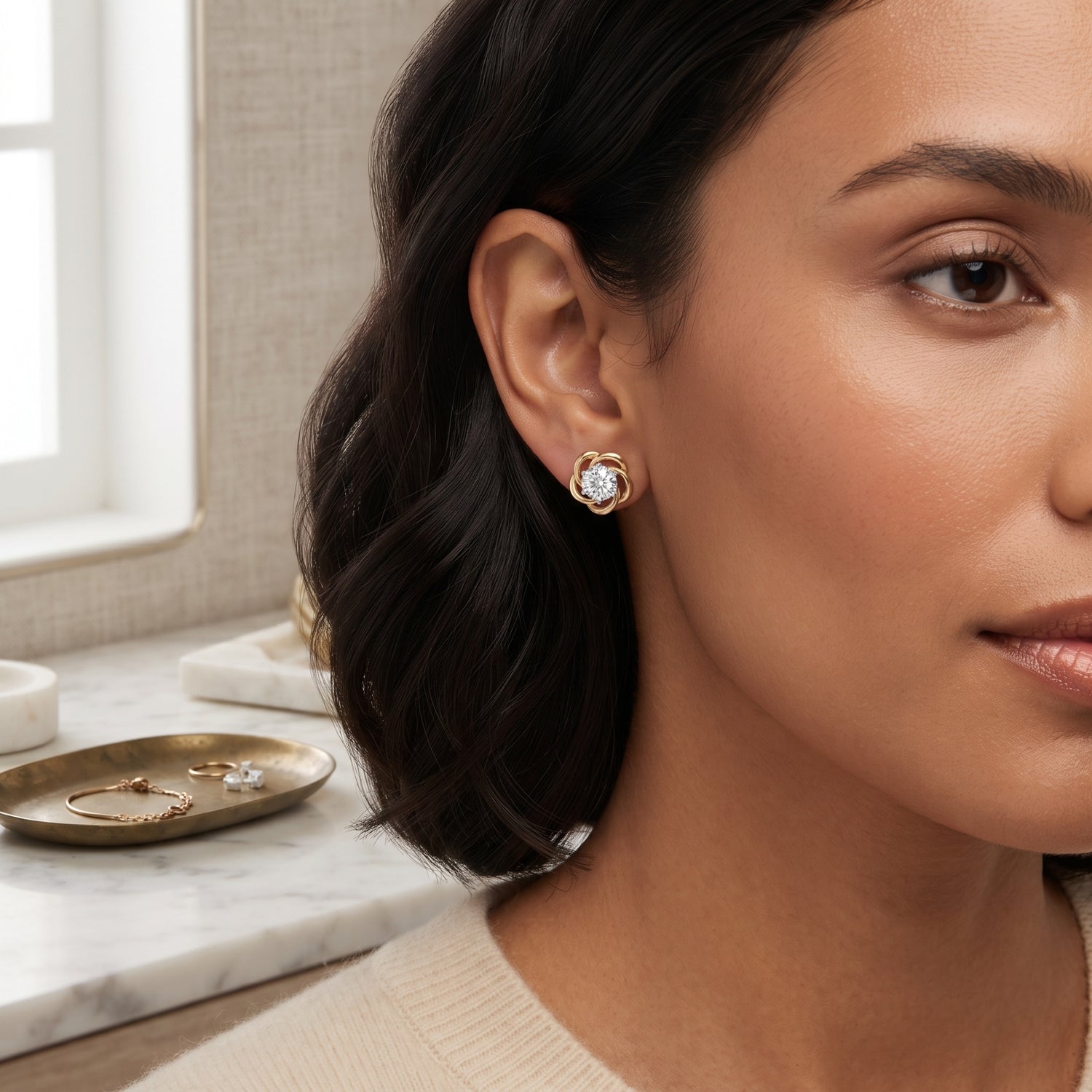Golden Vortex Solitaire Lab Grown Diamond Earrings