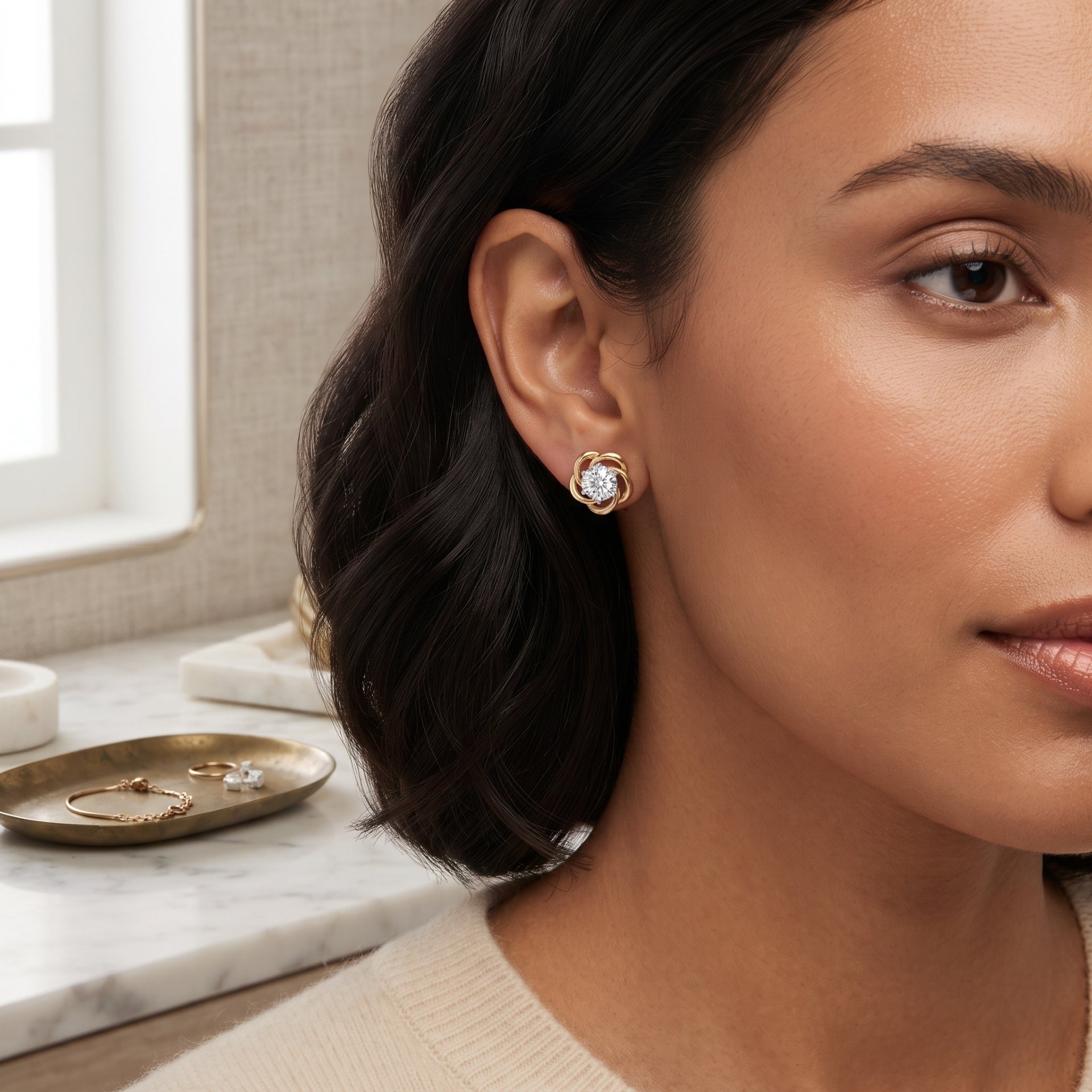 Golden Vortex Solitaire Lab Grown Diamond Earrings