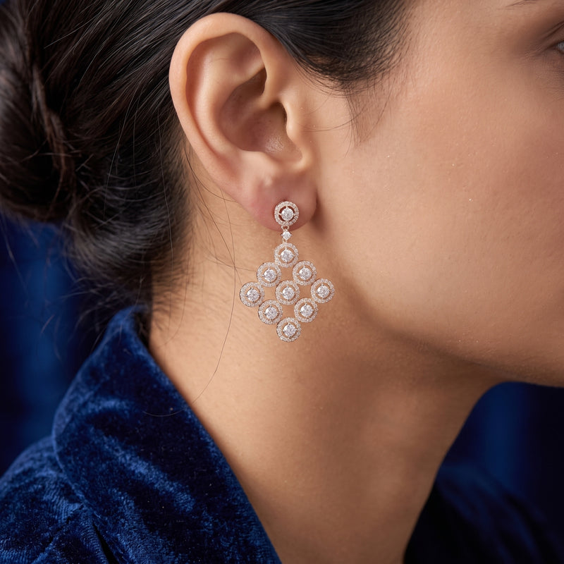 Geometric shaped rose gold earrings.
