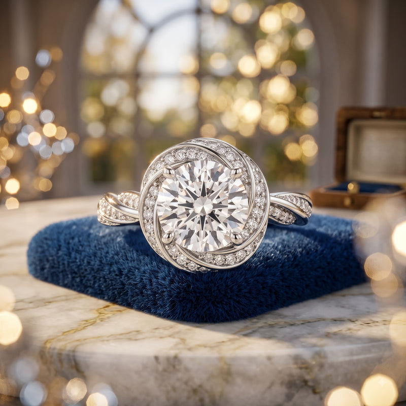 Astral Swirl Halo Solitaire Lab Grown Diamond Ring