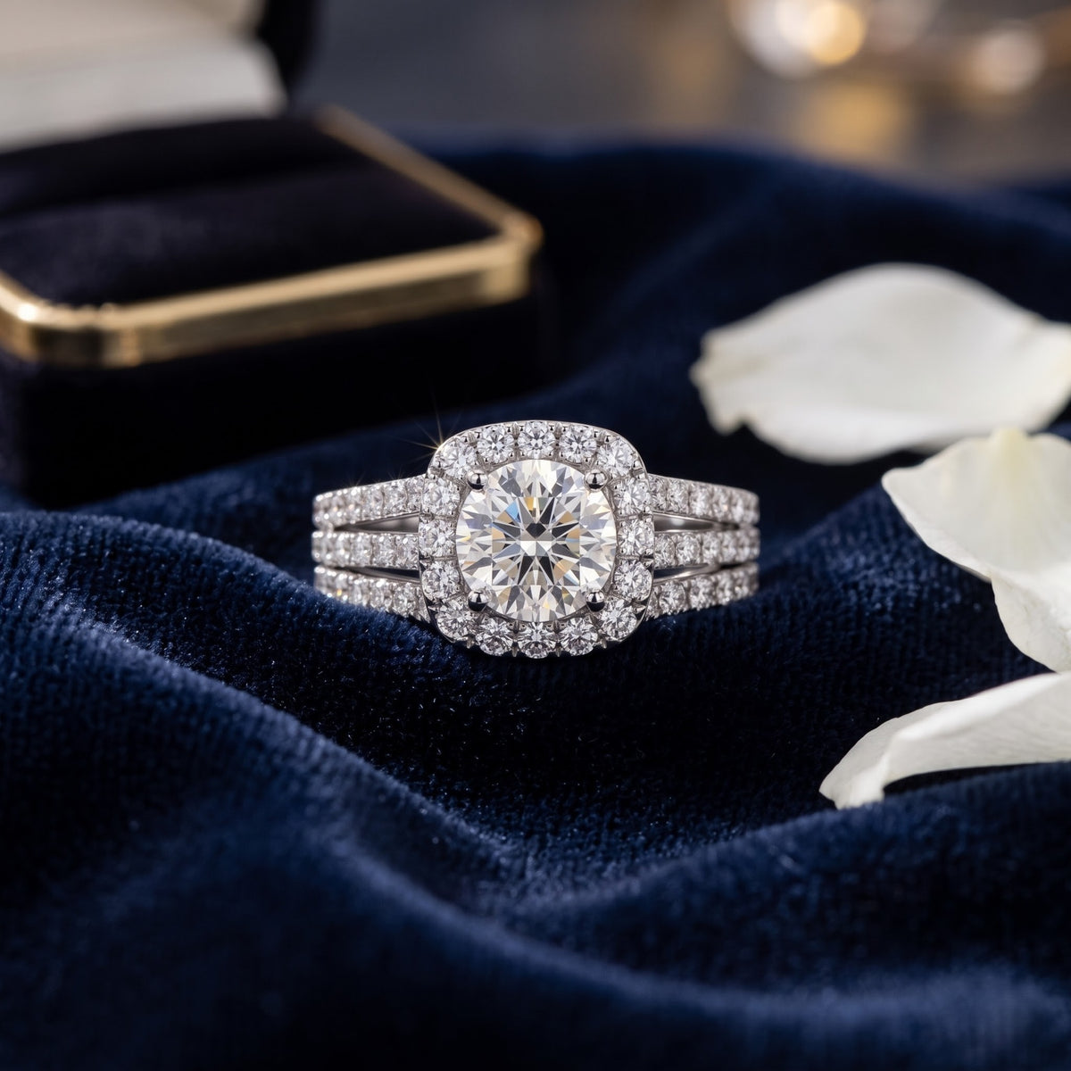 Aurelle Grande Halo Solitaire Lab Grown Diamond Ring