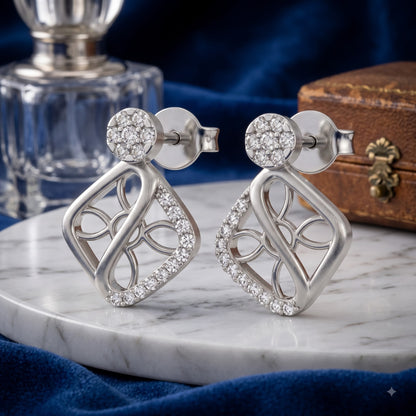 Swirl Lattice Platinum Plated Lab Grown Diamond Earrings