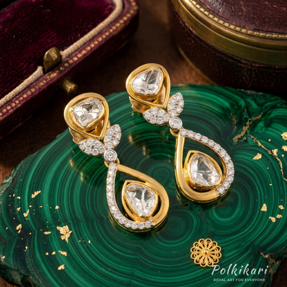 Floral Teardrop Light Lab Grown Polki Earrings