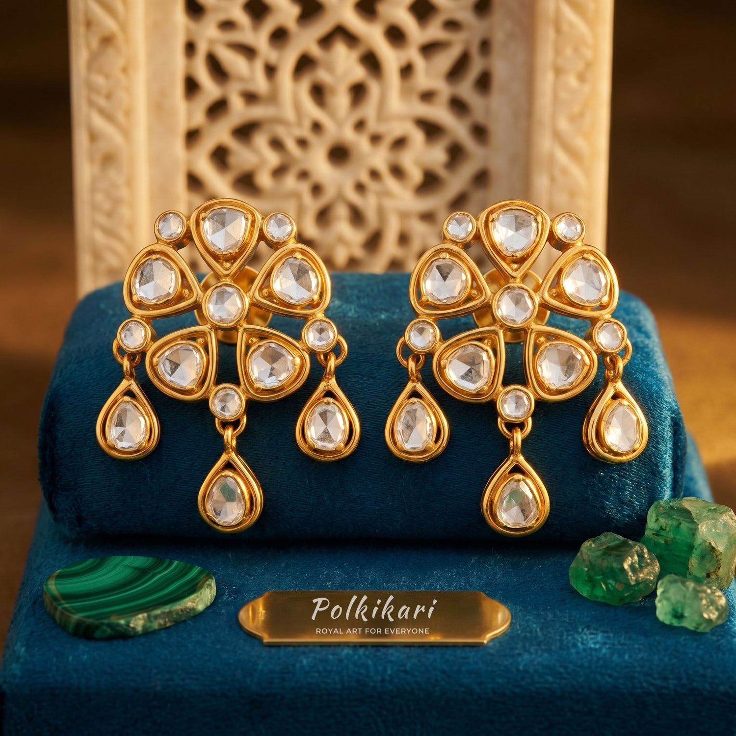 Floral Drop Sparkle Lab Grown Polki Earrings