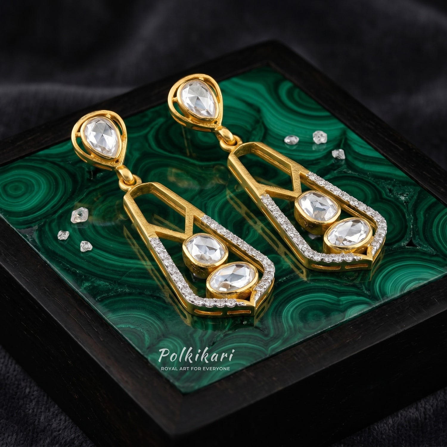 Elongated Geometric Sparkle Lab Grown Polki Earrings