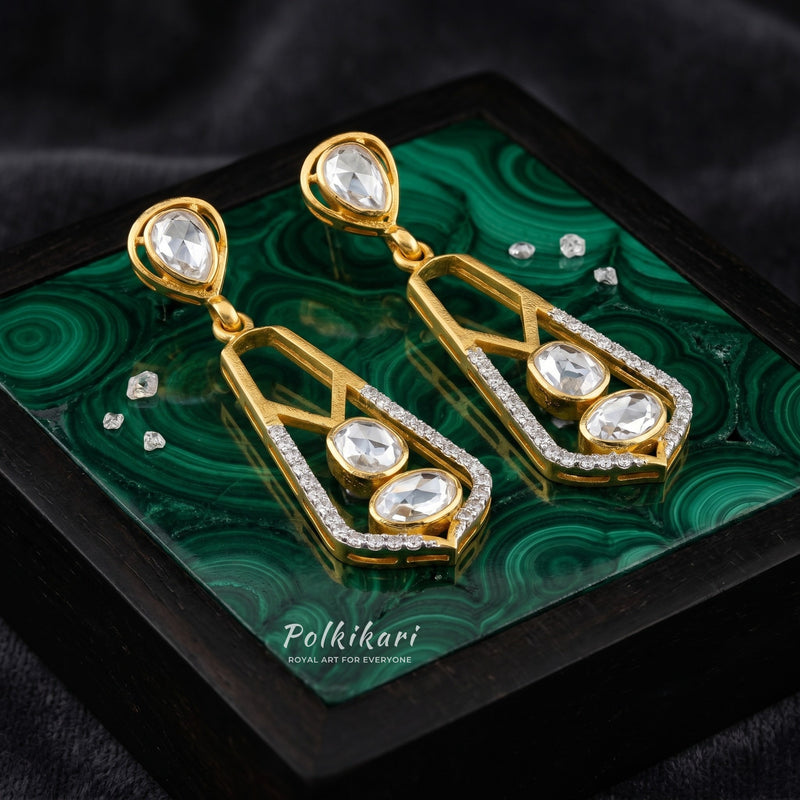 Elongated Geometric Sparkle Lab Grown Polki Earrings