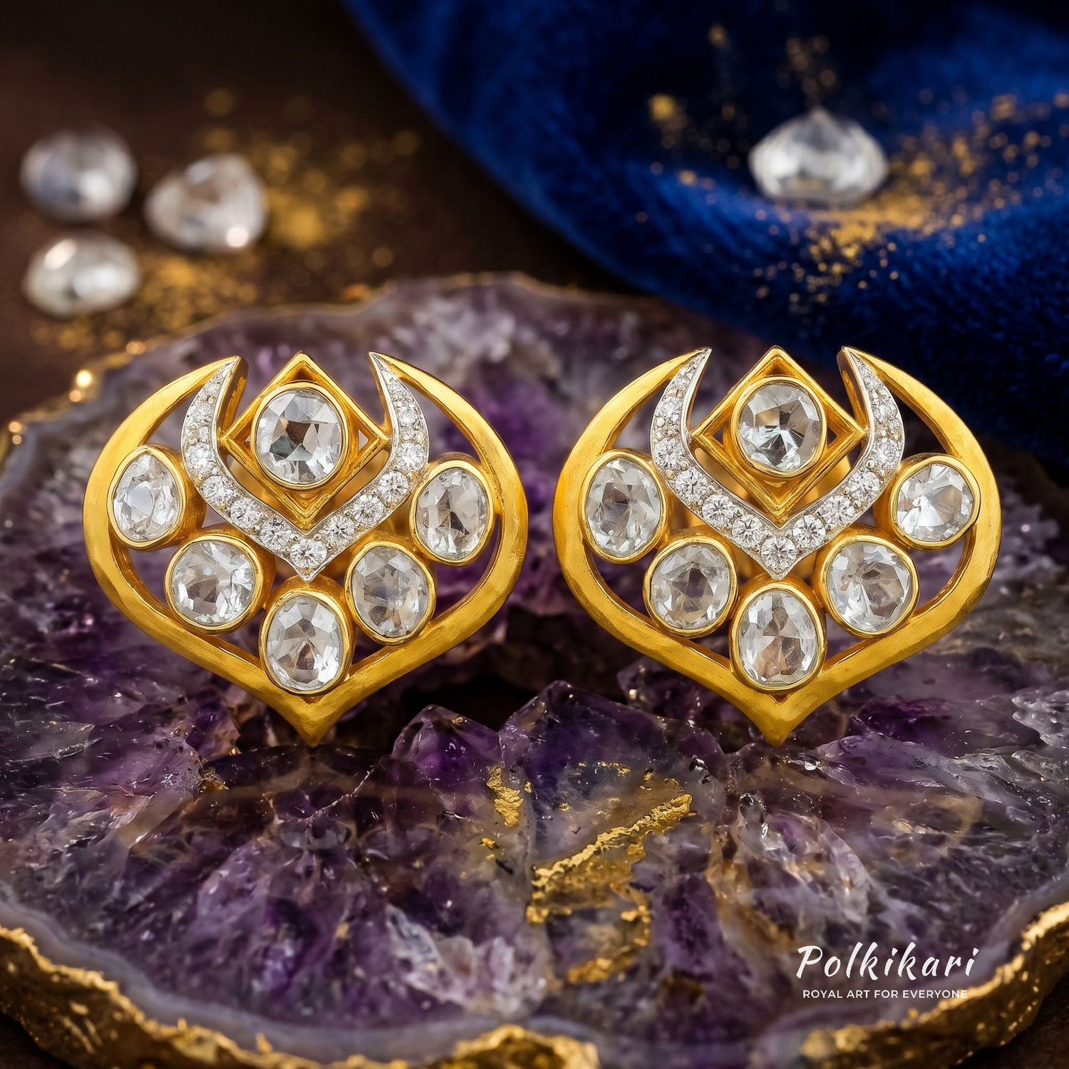 Radiant Crescent Lab Grown Polki Earrings