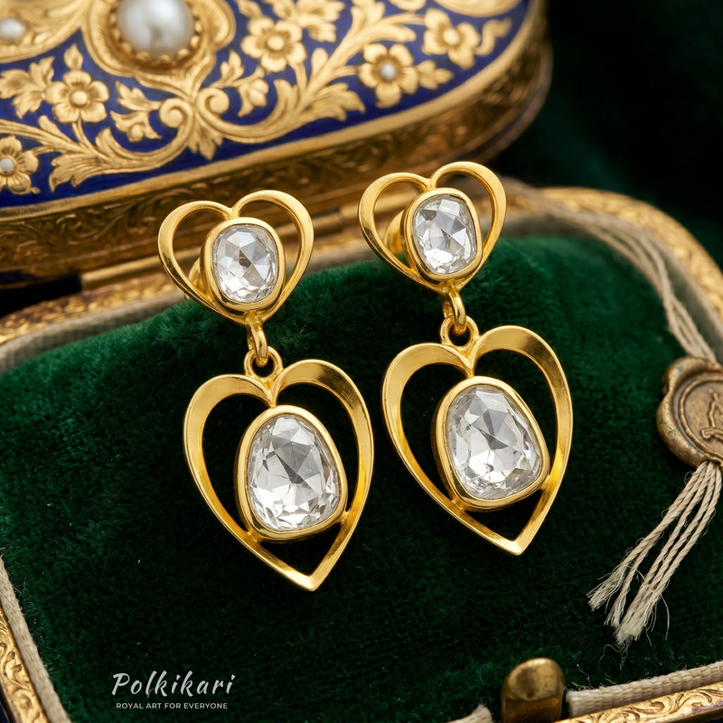 Twin Heart Drop Lab Grown Polki Earrings