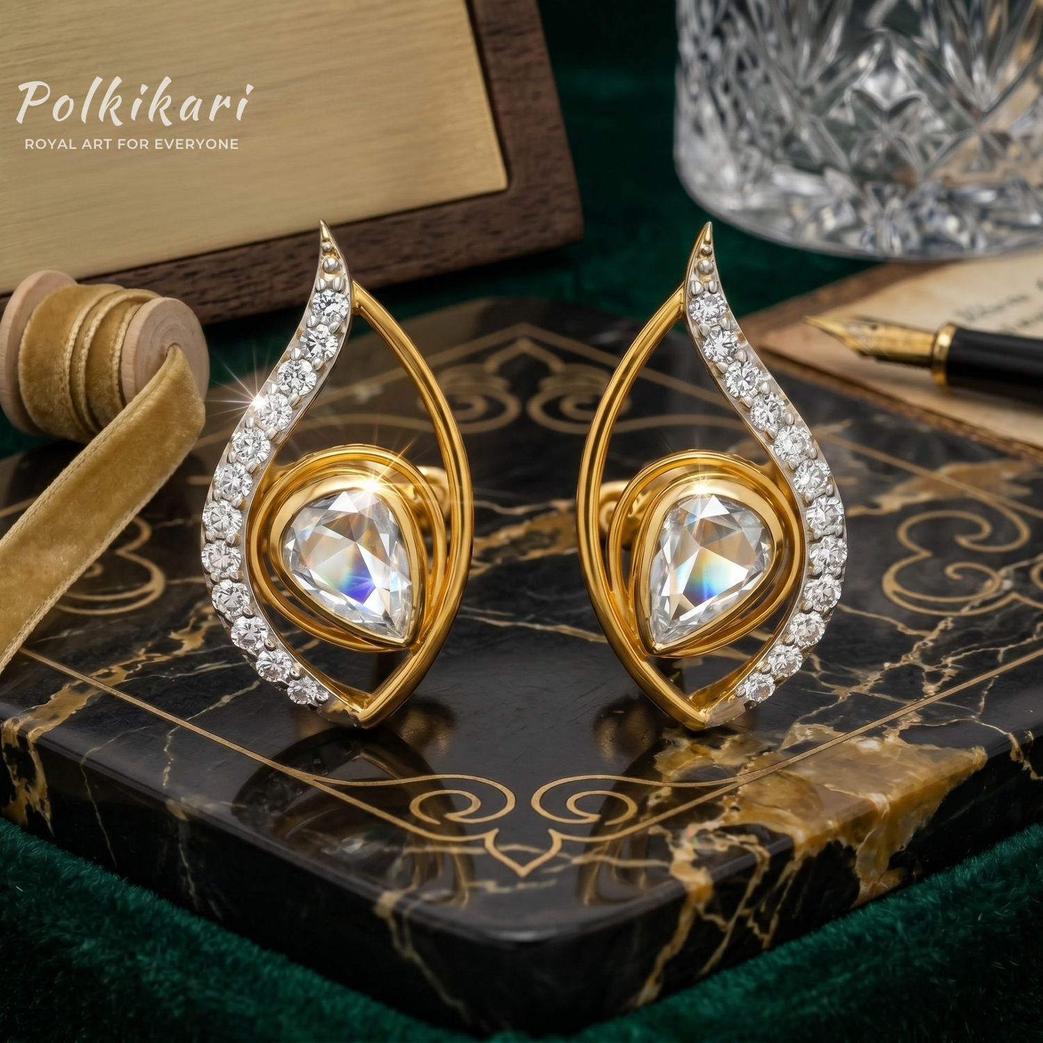 Leaf Halo Sparkle Lab Grown Polki Earrings