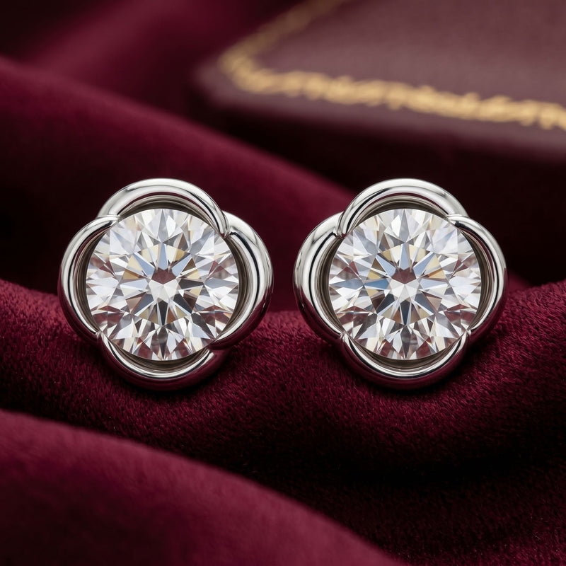 Everpetal Halo Solitaire Lab Grown Diamond Earrings