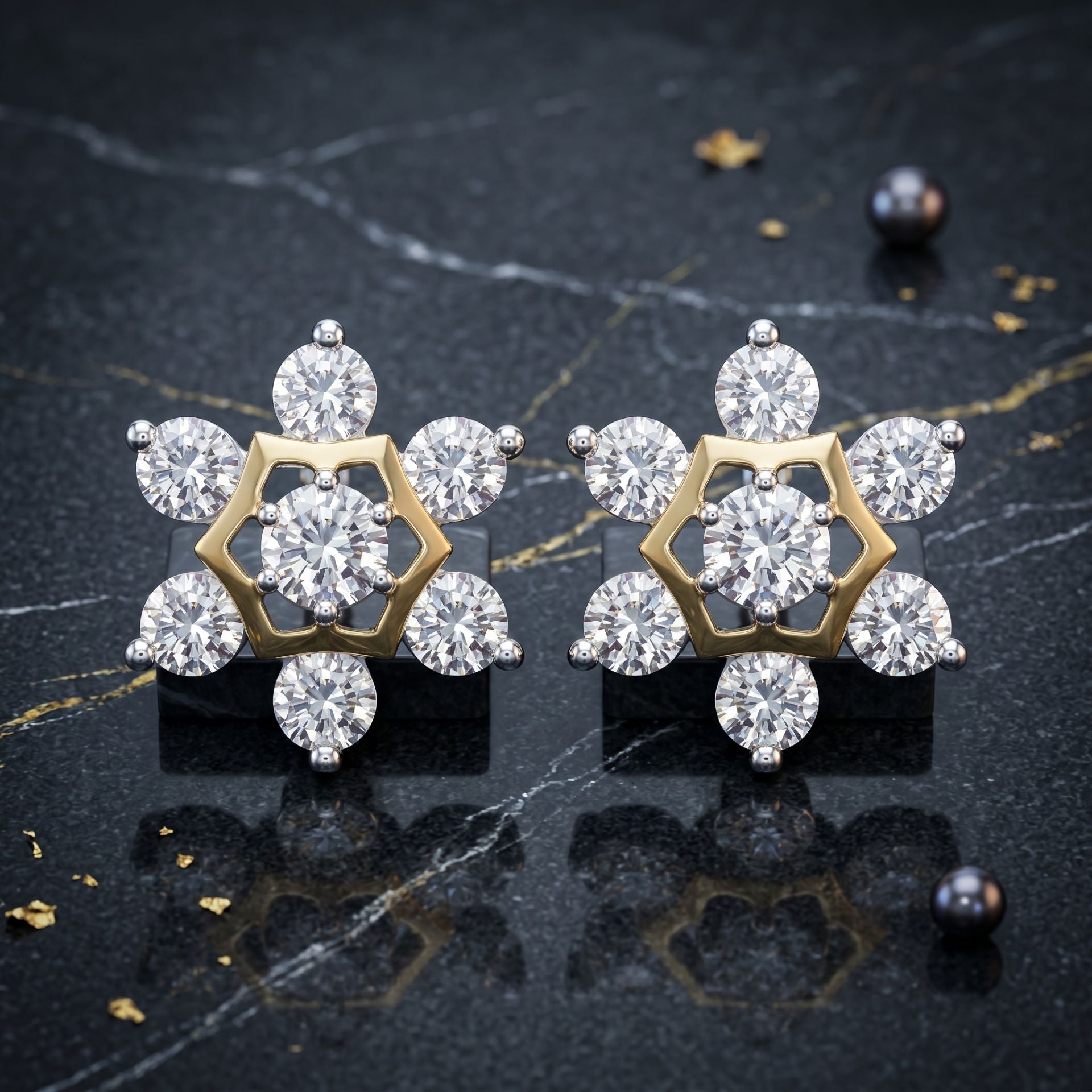 Golden Snowstar Lab Grown Diamond Earrings