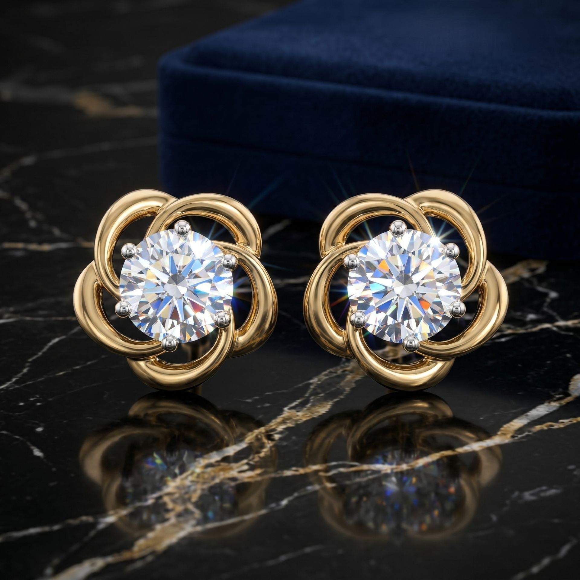 Golden Vortex Solitaire Lab Grown Diamond Earrings