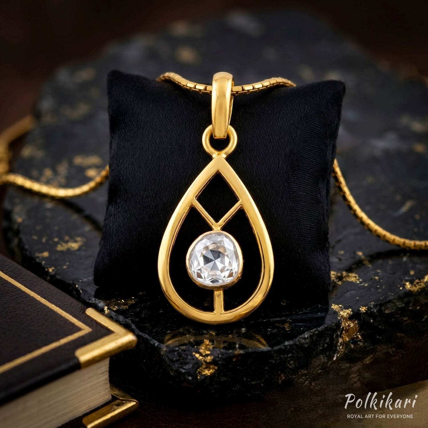Central Sparkle Teardrop Lab Grown Polki Pendant