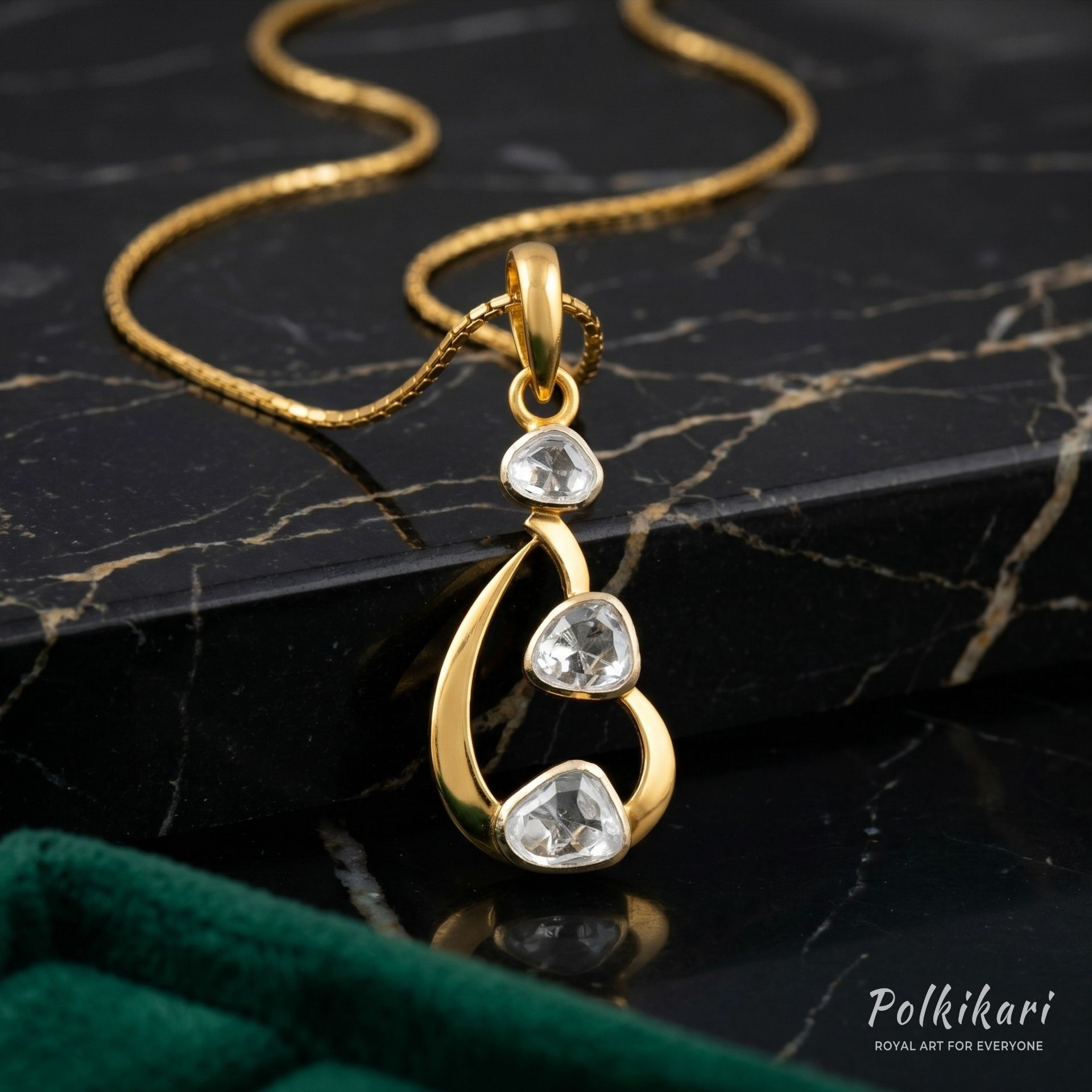 Triple Dewdrop Lab Grown Polki Pendant