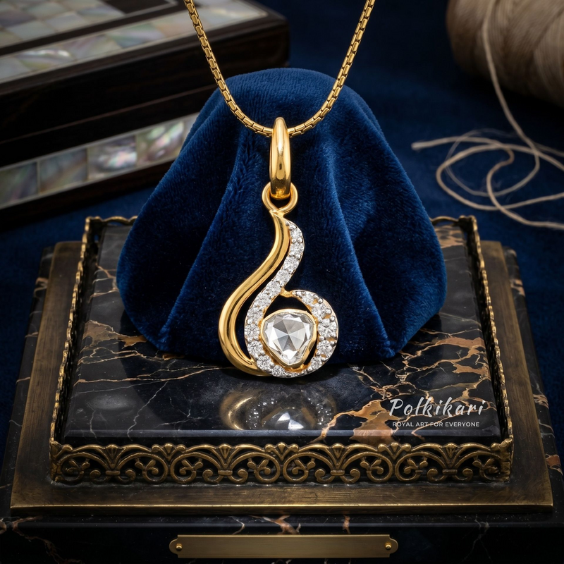 Peacock Feather Sparkle Lab Grown Polki Pendant