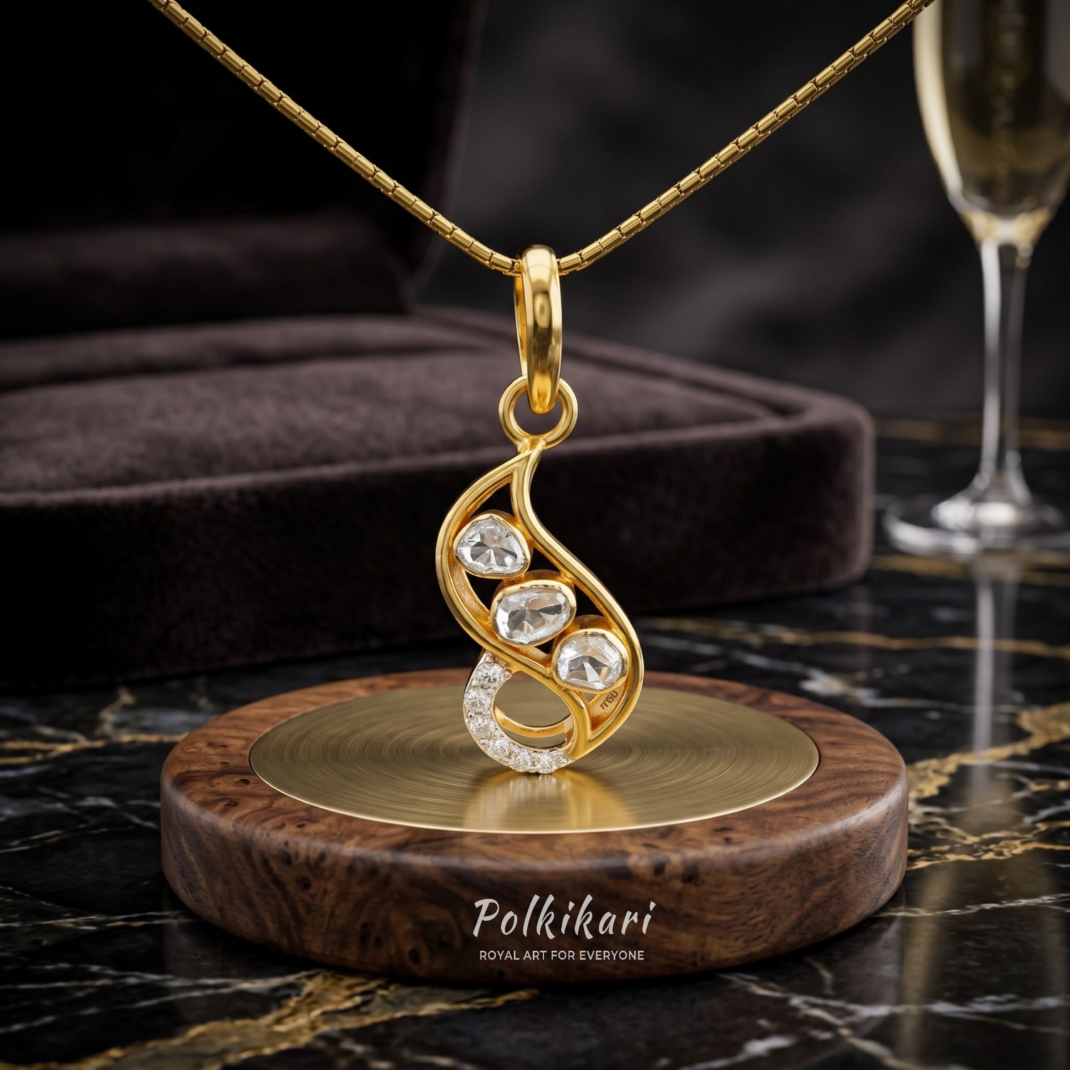 Trio Petal Cascade Lab Grown Polki Pendant