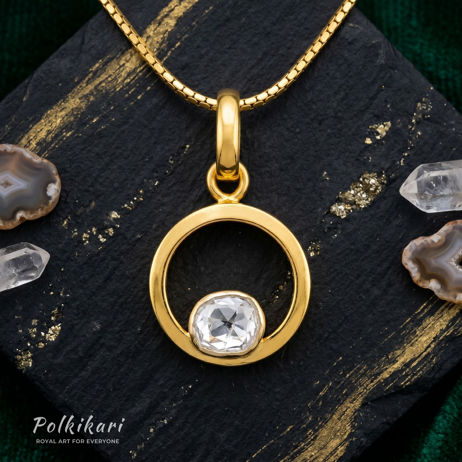 Orbital Halo Lab Grown Polki Pendant