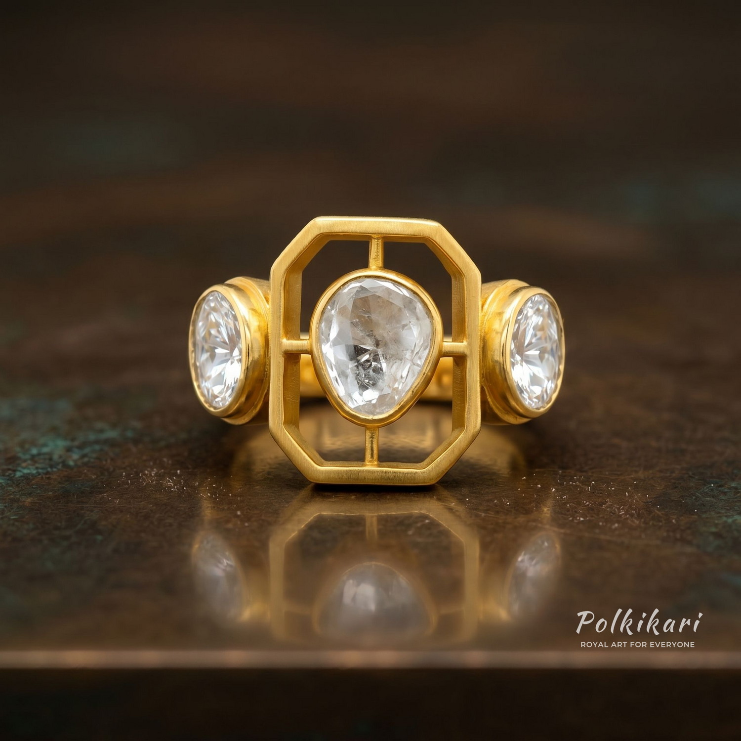 Trilateral Octagonal Lab Grown Polki Ring