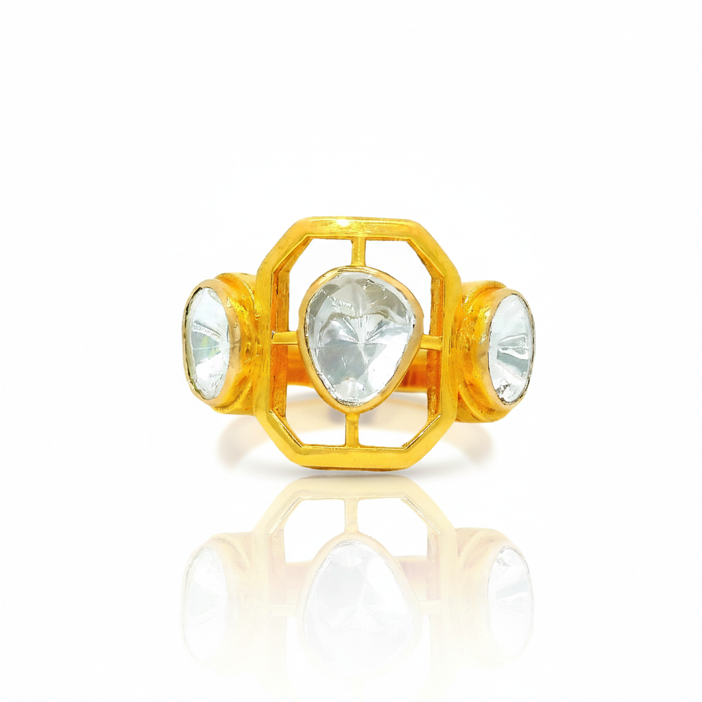 Trilateral Octagonal Lab Grown Polki Ring
