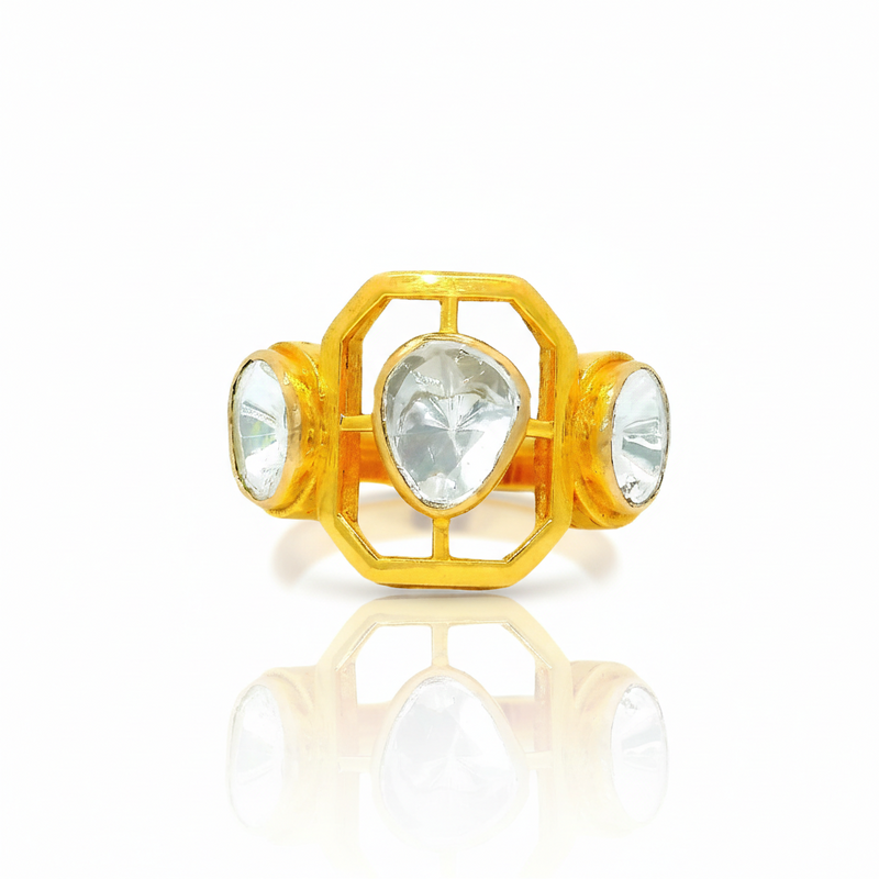 Trilateral Octagonal Lab Grown Polki Ring