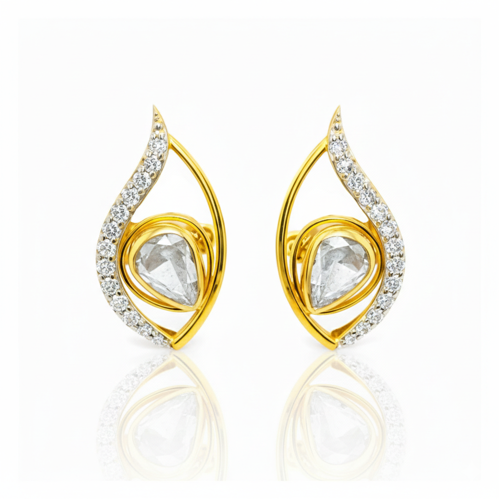 Leaf Halo Sparkle Lab Grown Polki Earrings