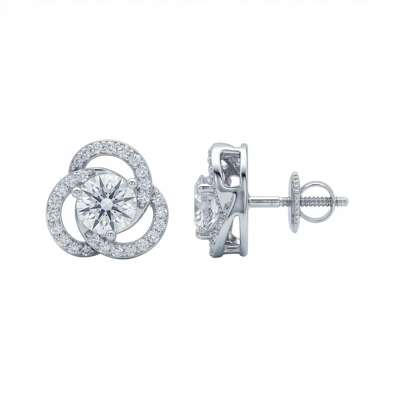 Lunar Clover Solitaire Lab Grown Diamond Earrings