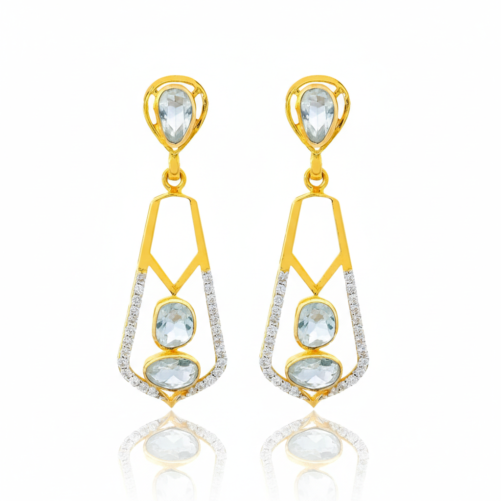 Elongated Geometric Sparkle Lab Grown Polki Earrings