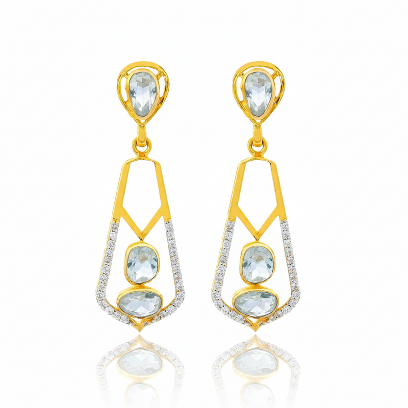Elongated Geometric Sparkle Lab Grown Polki Earrings